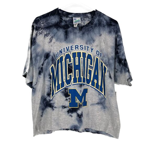 47 Vintage Tubular Tye Dye Cropped University of Michigan Tee in Blue Size XL - Picture 3 of 7
